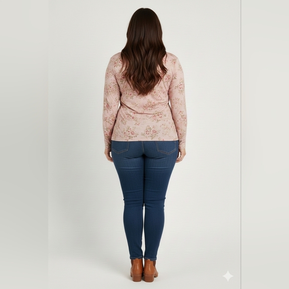 Doublju Women's Pink NWT High-Low Long Sleeve Floral V-Neck Top Size Large - Picture 8 of 11